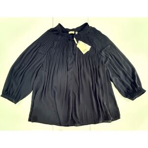 Elie Tahari Woman 3X Navy Pleated Blouse Long Balloon Sleeve Top NWT (157)